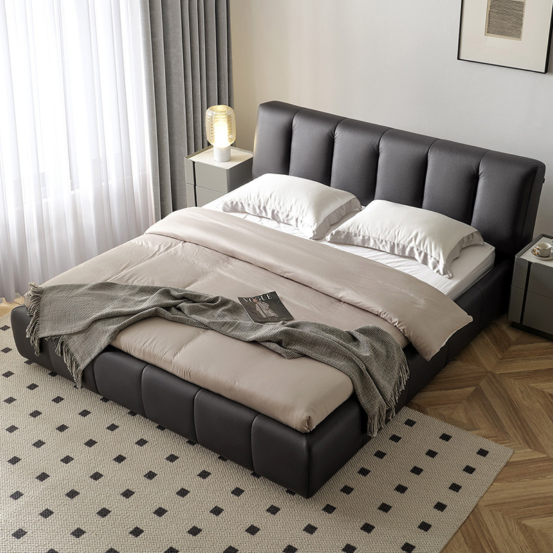 极简黑森林蛋糕造型皮感科技布布布艺床卧室6分区软靠软床布床115037