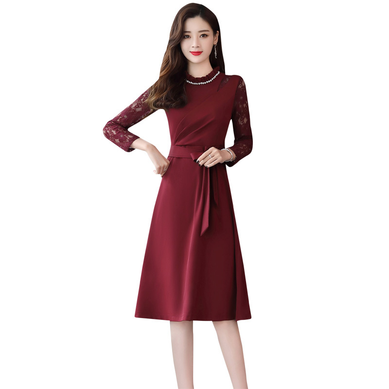 长袖连衣裙秋季中长款春秋女装女士新品女神气质淑女内搭打底裙子