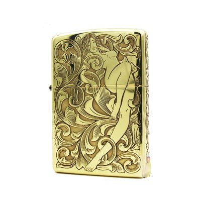 chief首领黄铜老式煤油打火机 煤油复古国产创意个性防风火机男士 花之妖女-金色