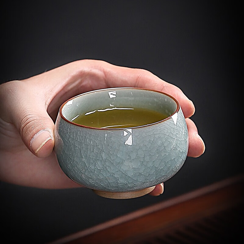 金镶玉 星稀冰花汝窑罗汉杯 仿宋汝窑茶杯主人杯陶瓷品茗杯功夫茶具配件 容量110ml 口径6.5cm高清大图