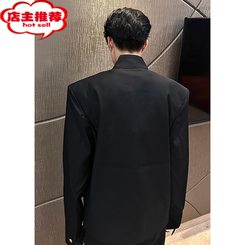SHANCHAO高级感痞帅男装垫肩外套短款设计感cleanfit高街美式飞行员夹克衫