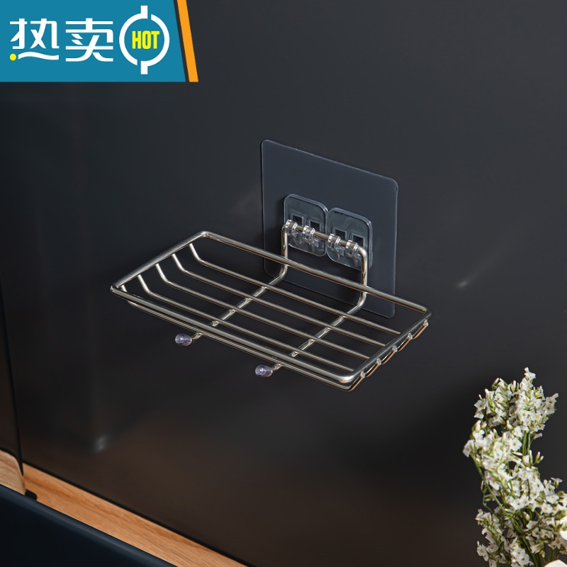 敬平304不锈钢免打孔沥水肥皂盒卫生间双层家用浴室大号壁挂式香皂架 金色贴1个装高清大图