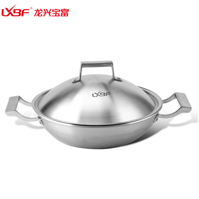 龙兴宝富(LXBF)30cm 5层钢煎炒锅LX-5CG-507 304不锈钢炒锅煎锅 4.0厚度 无油烟物理不粘性能显著