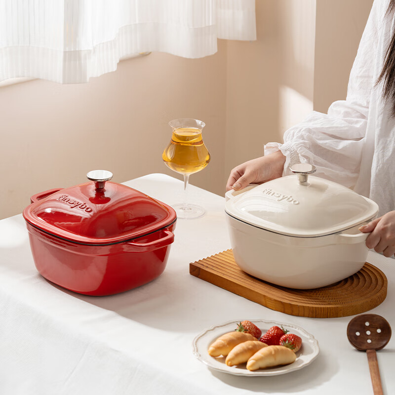 finsybo暮光森林方形珐琅锅 一体成型 铸铁材质锅内陶瓷珐琅不粘内里 4.5L F-FL24A