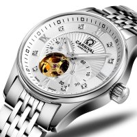 瑞士嘉年华CARNIVAL男士手表精钢全自动机械表 男进口MIYOTA机芯休闲金属钢带镂空夜光防水镶水钻商务腕表504