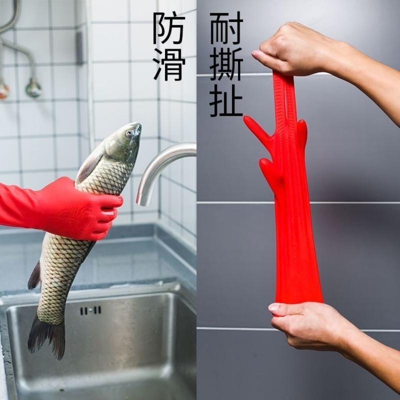 珍爱耐用型清洁家务乳胶手套家用厨房刷碗洗菜防滑贴手女防水手套 3双装 S(6.5)码