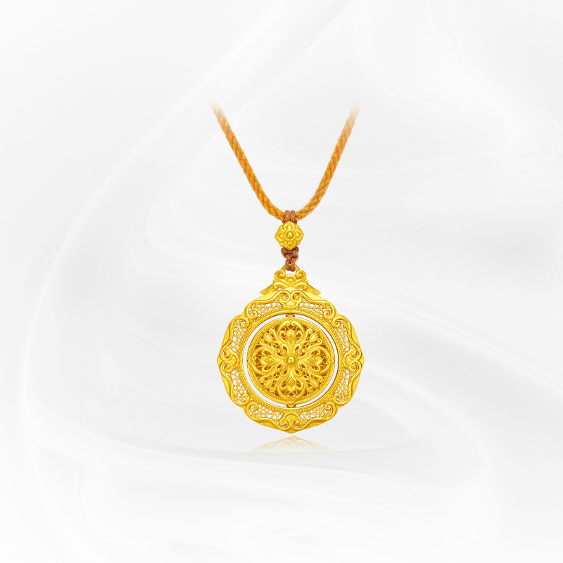 周大福传承盛世华彩足金黄金吊坠寓意伊人芳华工费4680计价f233346