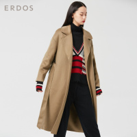 ERDOS 翻领系带女长款毛绒手缝双面呢大衣羊绒外套