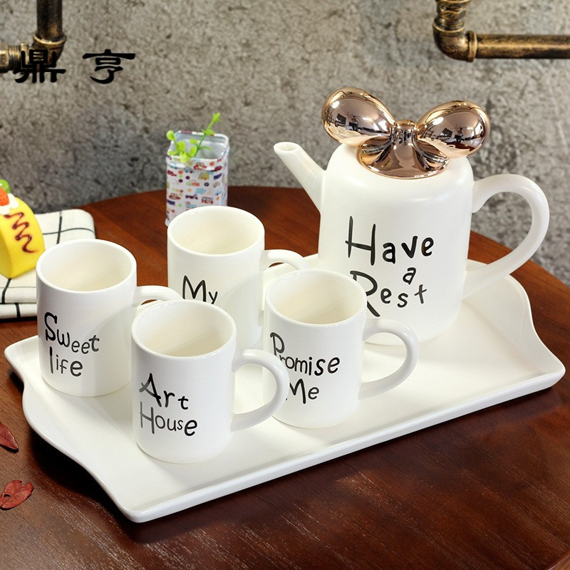 鼎亨白色咖啡杯茶具一套装陶瓷杯子欧式家用喝茶杯套杯喝水杯个性