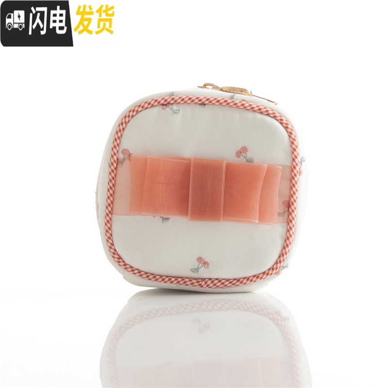 三维工匠日系GP可爱网纱蝴蝶结樱桃刺绣首饰盒手拿包便捷收纳耳钉项链饰品收纳盒高清大图