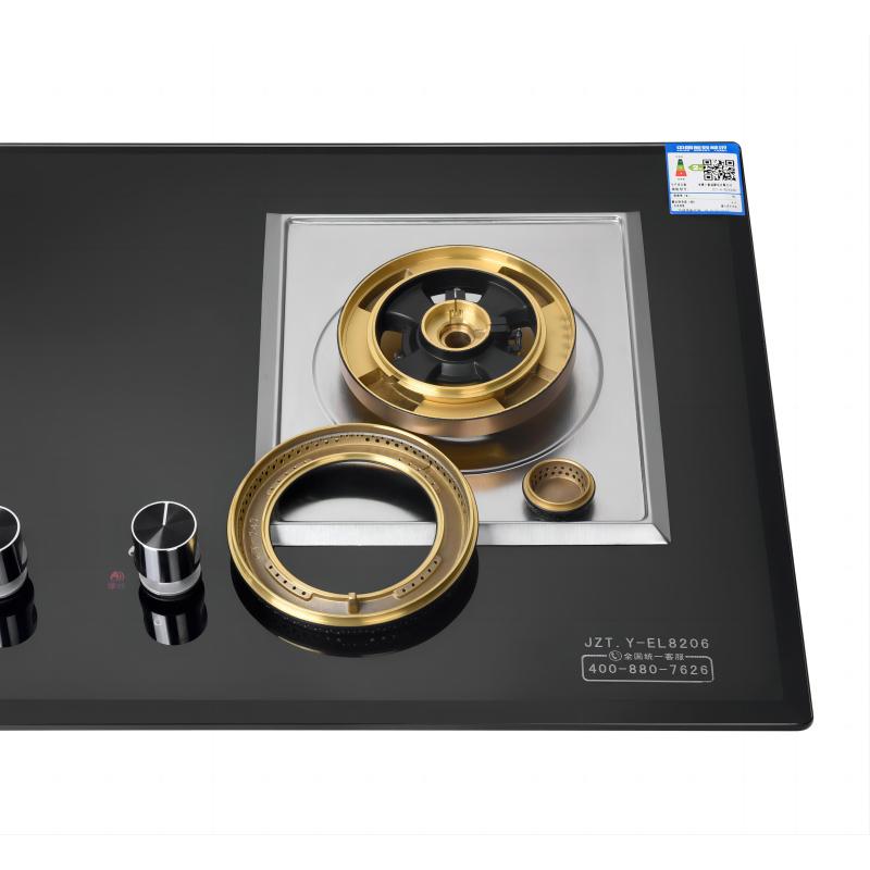 ELKS燃气灶EL8206 家用台嵌两用灶具 钢化玻璃面板 全铜炉头 纯铜火盖 防风炉架