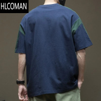 HLCOMAN拼接撞色时尚休闲短袖t恤男士夏装大码宽松青少年潮流百搭上衣服