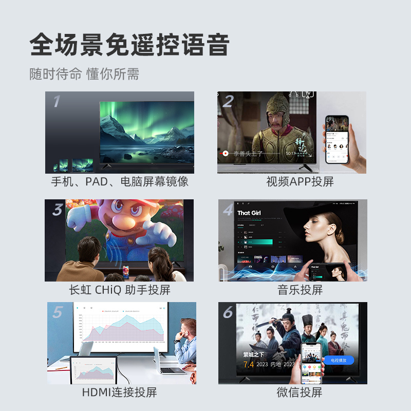 长虹欧宝丽55Z60-G1 55英寸4K超高清智慧语音声控全景屏2+32GB智能平板液晶电视机