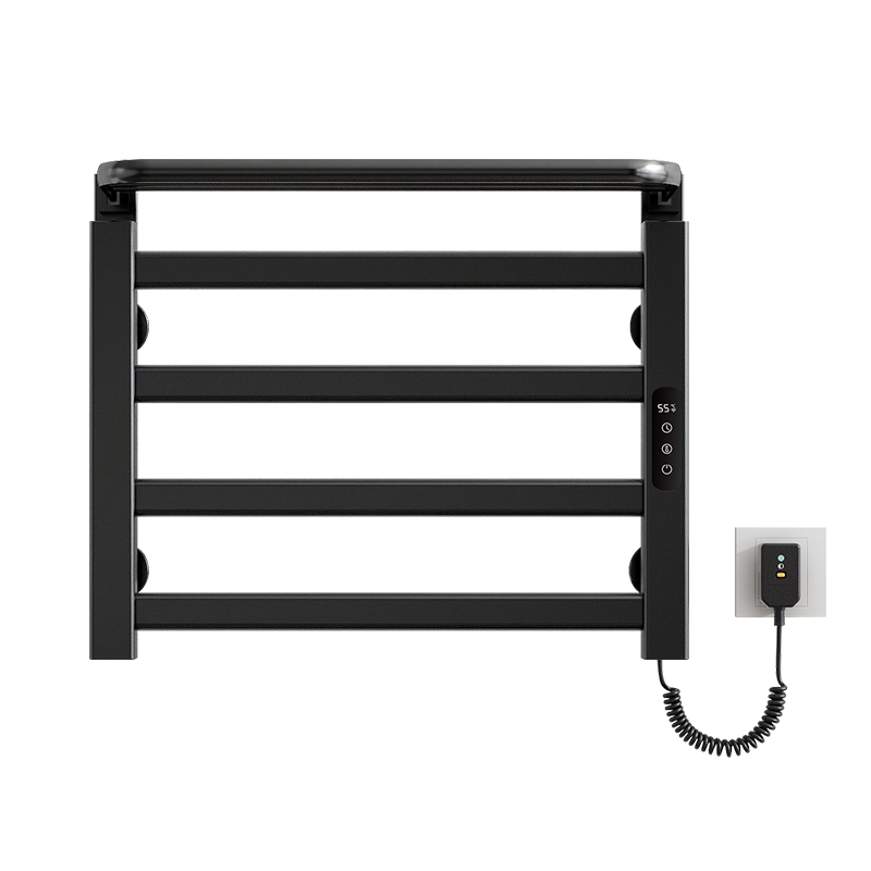 SIOYIE芯毅 智能电热毛巾架家用浴室卫生间毛巾杆电加热恒温浴巾烘干置物架免打孔安装R325(自行安装) 黑色【左线】