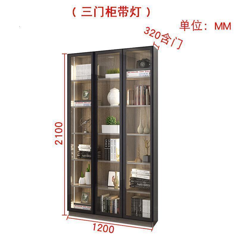 森美人北欧钢化玻璃转角书柜置物架组合办公书橱带灯展示柜定制F-05 三门柜带灯款0.6-0.8米宽