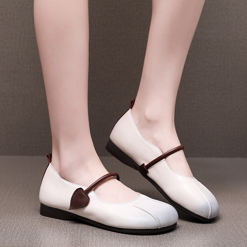 头层牛皮文艺复古休闲舒适女单鞋纯色时尚牛筋底软底皮鞋