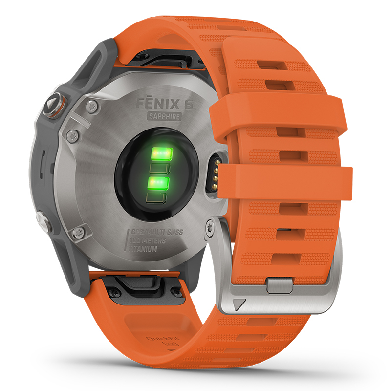 佳明（GARMIN）Fenix 6 Pro 蓝宝石钛合金灰色表圈GPS橙色表带运动户外智能心率多功能跑步手表中文版