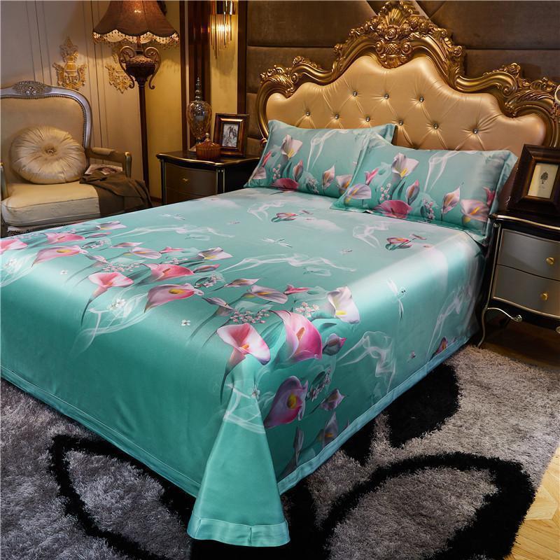 美帮汇夏天夏季床单冰丝凉滑天丝夏凉布单件被单三件套北欧风简约 卡其风采绿/裸睡天然竹纤维，触肤丝滑凉爽，抑菌防螨 250x250cm+枕套2只（适用1.5至2.0米床）