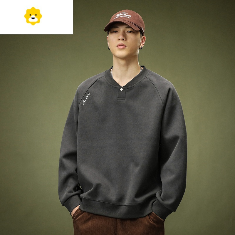 fishbasket亨利领卫衣男士美式秋季23新款痞帅拼接宽松圆领上衣