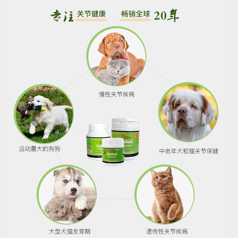 萨沙(sashas)鲨鱼软骨素关节灵粉 澳洲进口宠物狗狗折耳猫咪预防软骨病关节炎关节病疼痛舒缓调理骨折修护30粒