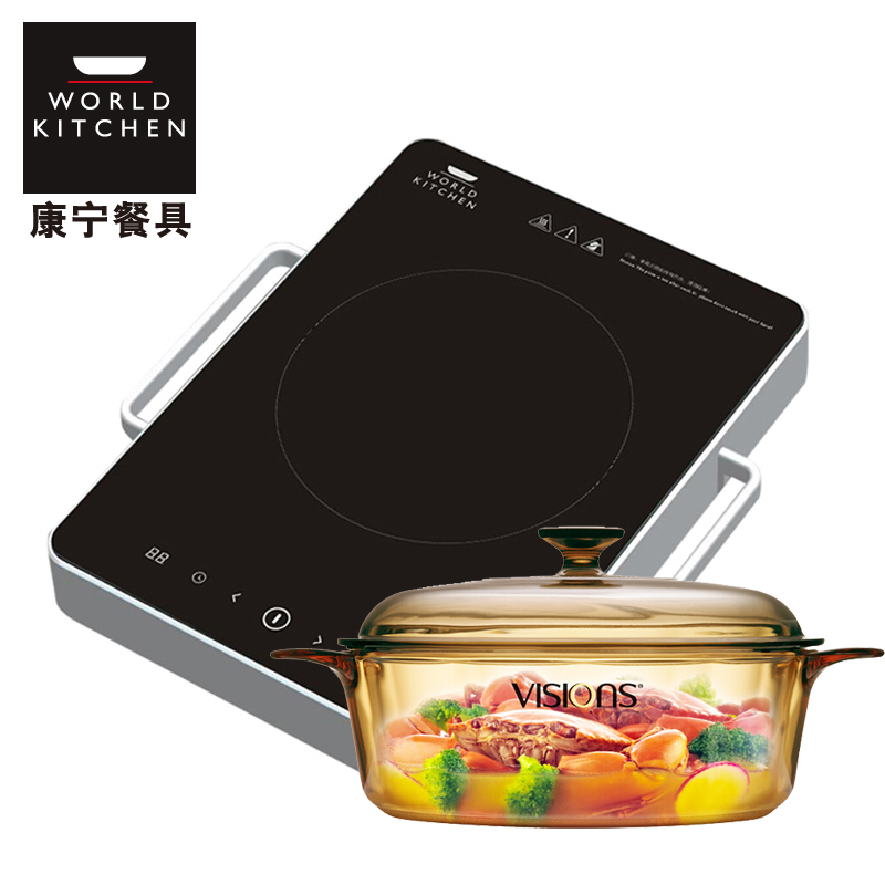康宁(VISONS)锅具VS-32+触摸款电陶炉WKHS-2KB-T-SS 一锅一炉 2件套 通用套锅组不挑炉灶