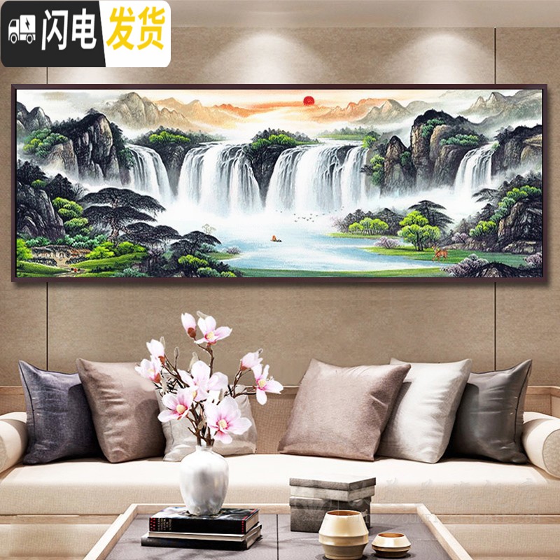 三维工匠新款大件旭日东升十字绣线绣客厅家用现代山水风景客厅满 [棉线满绣]150x70cm中格三股线绣/免费补线/送绣绷高清大图
