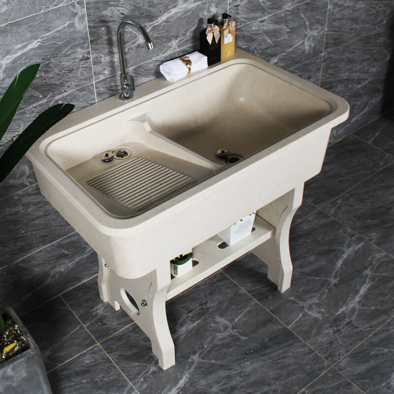 卫浴 石头洗衣池家用石英石洗衣池阳台洗衣搓衣板一体水池户外洗衣盆