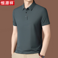 恒源祥2025夏季新款高端冰丝短袖t恤男中年爸爸装上衣半袖POLO衫 175/XL 灰绿