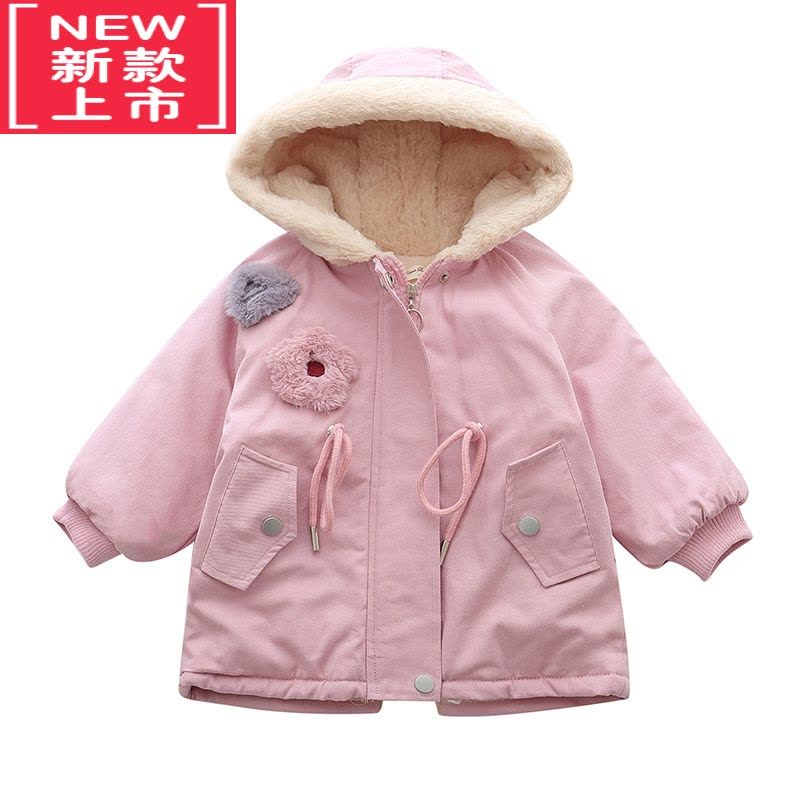 可莉允女童派克服2022新款儿童外套秋冬装宝宝加绒棉服中长款抽绳厚棉衣图片