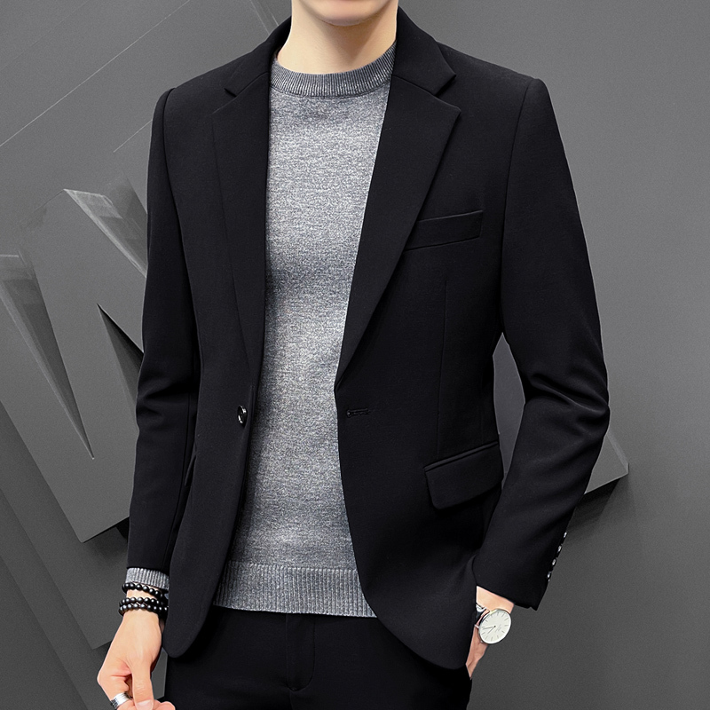 花花公子痞帅小西装男士秋季商务韩版潮流帅气休闲修身黑色西服外套男