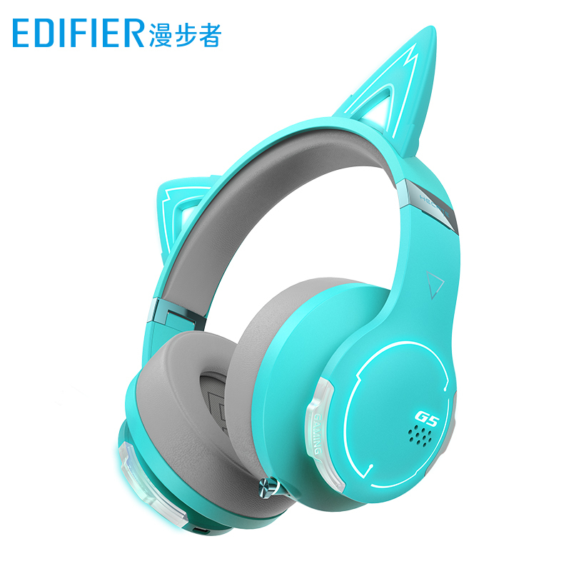 漫步者(EDIFIER) HECATE G5BT萌猫版蓝牙游戏耳机头戴式带麦[45ms低延时]吃鸡手游耳麦 知更蓝