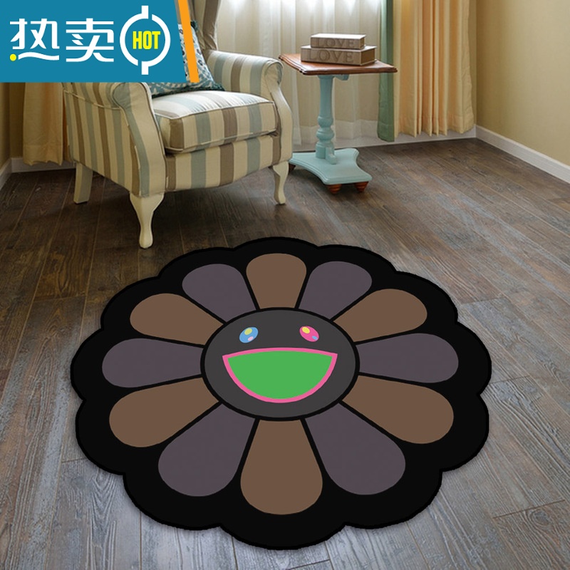 XIANCAI太阳花地毯潮流艺术潮牌卧室床边书房防滑装饰圆形椅垫鼓垫摇篮垫高清大图