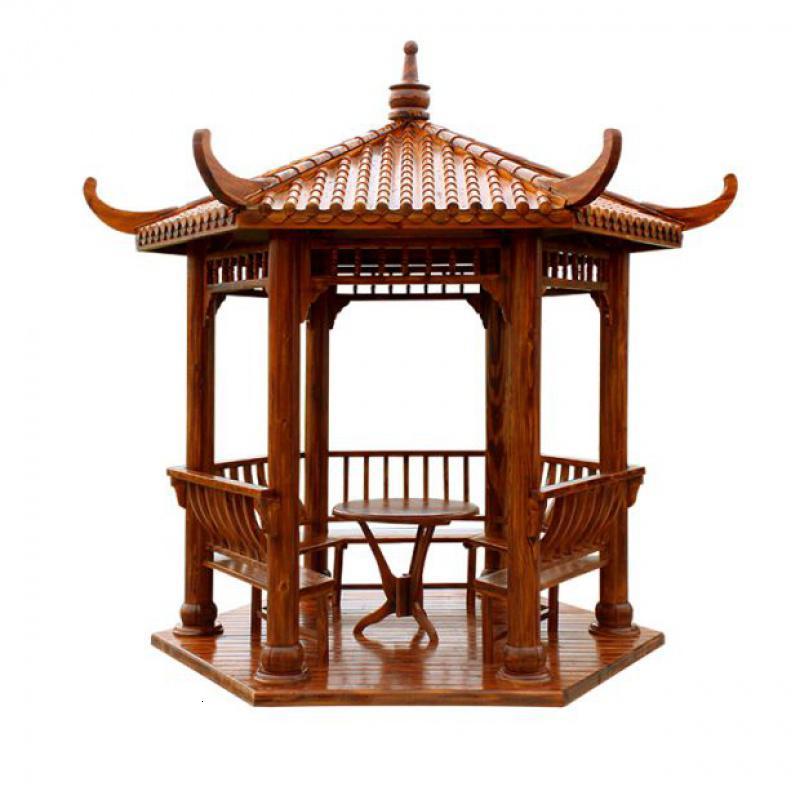 森美人户外庭院碳化木防腐木六角凉亭木屋别墅花园仿古实木亭子