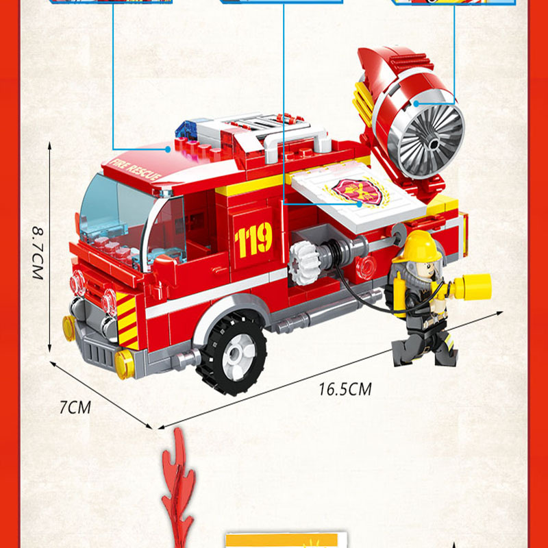 玩具男孩子益智拼装拼插积木c0654火线救援之旋风号排烟消防车344pcs