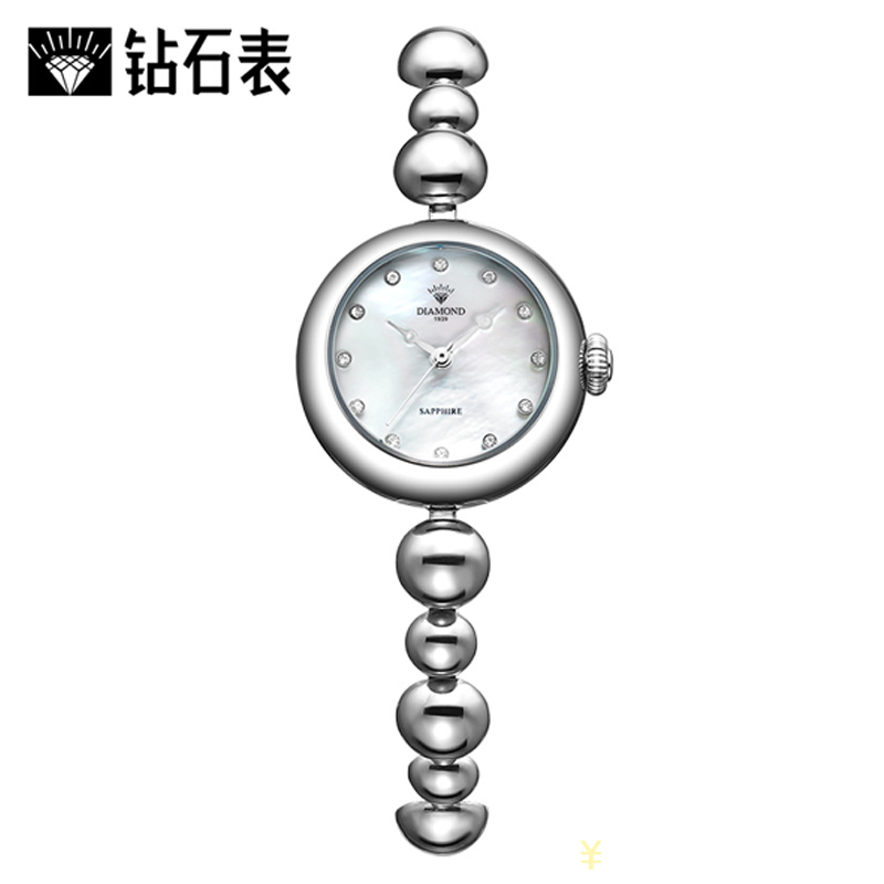 钻石牌(DIAMOND)手表女士潮流时尚学生防水石英表钢带时装手链表WB2300白钢白面