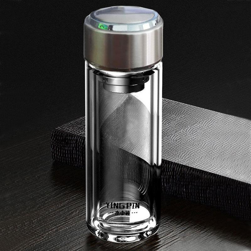 宇峰210lml水中神水杯双层玻璃杯高档水晶杯商务泡茶杯便携男女大容量