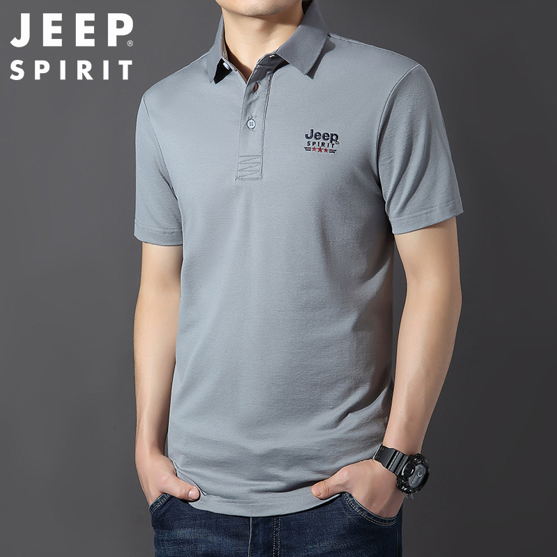 吉普spirit短袖t恤男士翻领冰丝中年宽松休闲丝光棉polo衫免烫jeep
