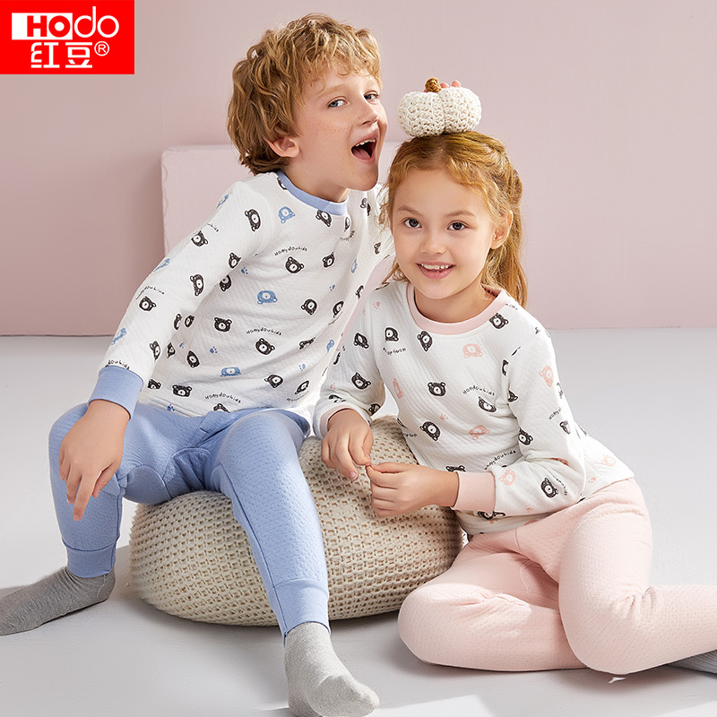 小红豆童装加厚三层空气夹棉儿童秋冬内衣套装