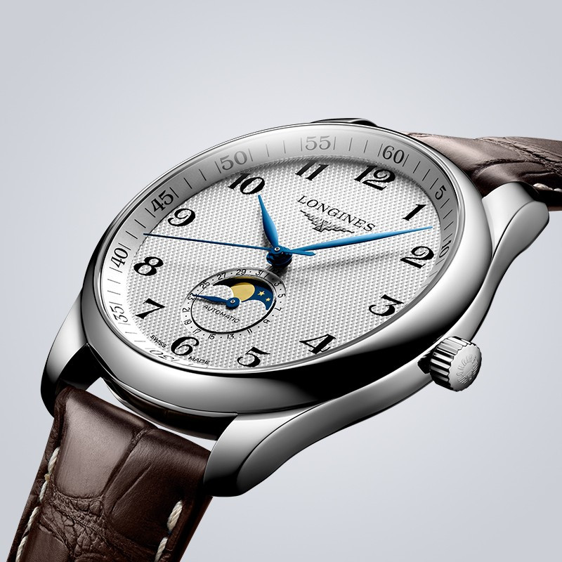 浪琴(longines)瑞士手表 master名匠系列 多功能月相 小蓝针 复古皮带