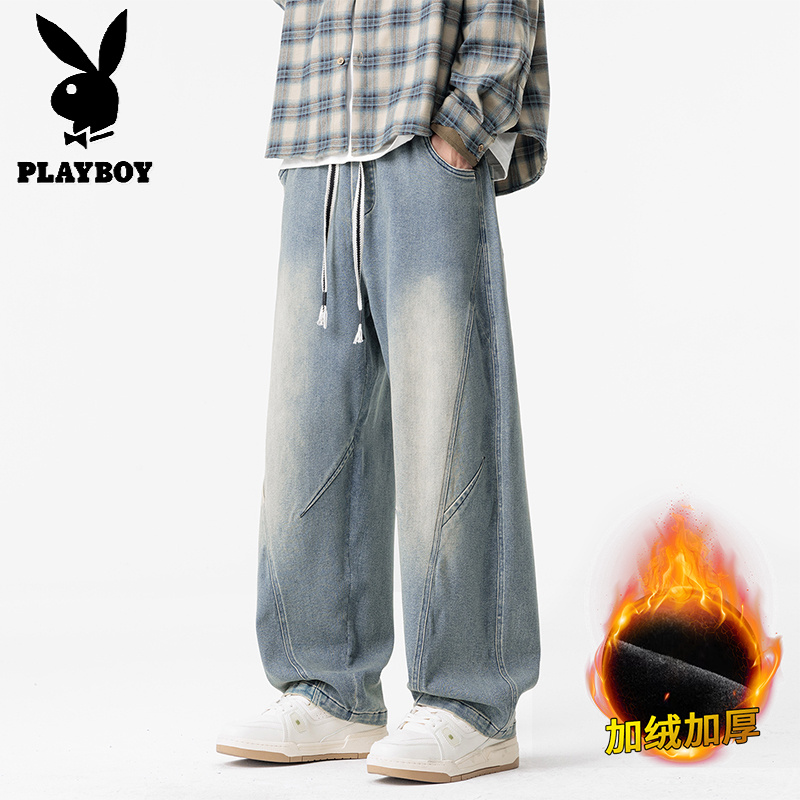 花花公子新款宽松大码直筒牛仔裤高清大图