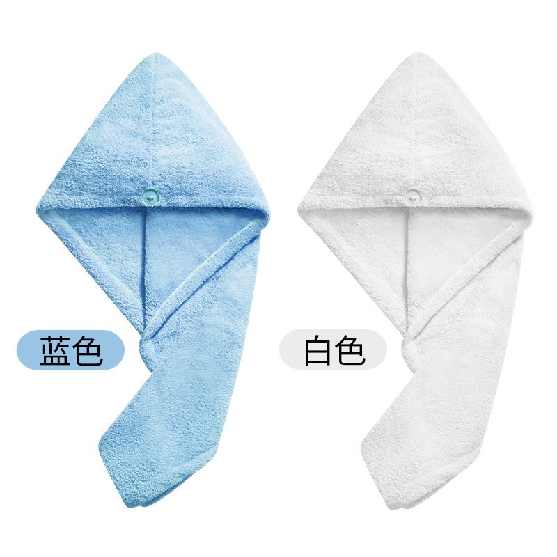 干发帽吸水速干长短发浴帽包头巾可爱干发毛巾女[两条装] 三维工匠 蓝色+白色