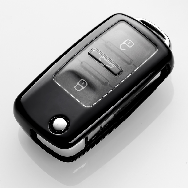 【补贴10%】2016/15款大众途观老款插钥匙启动车钥匙套包扣保护套男女士潮汽车钥匙包 大众折叠经典黑单包