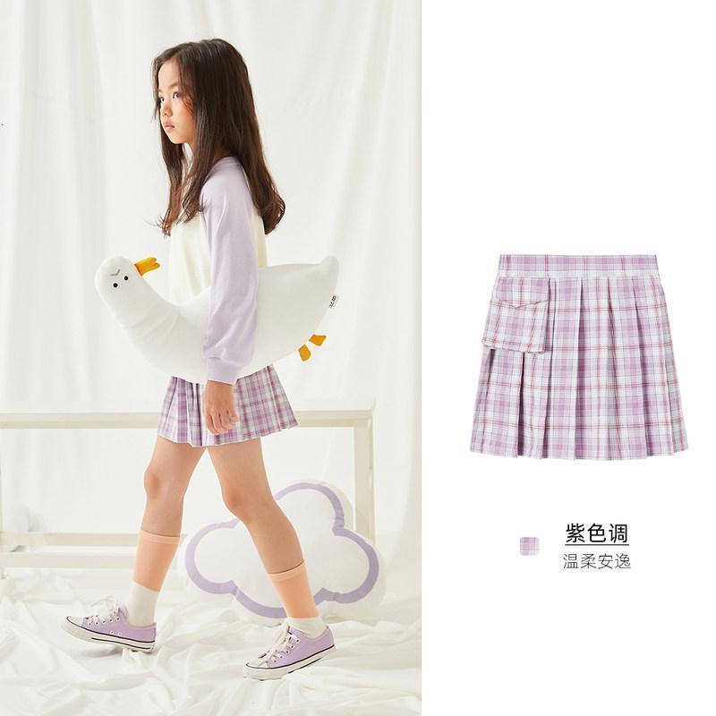 moomoo童装亲子款女童裙装2021春秋秋新款百褶裙女中童格子JK半裙_797 165cm(165/68A) 紫色格组
