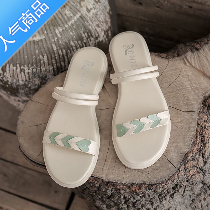 SUNTEK平底凉鞋女仙女风ins潮2023春夏新款网红百搭配裙子两穿沙滩凉拖 米色. 女款女款38