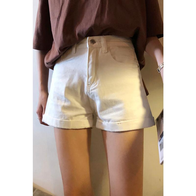 白色牛仔短裤女夏装新款胖mm大码高腰弹力宽松阔腿热裤学生200斤005