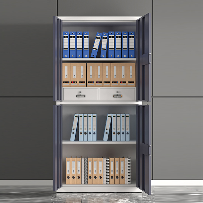 鑫升顺指纹电子保密柜钢制密码文件柜档案柜办公柜矮柜保密资料柜通双节灰白电子锁高清大图