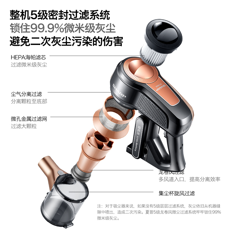 夏普吸尘器家用 小型 无线 吸尘机 大吸力手持式 家用吸尘器 超静音强力吸尘机
