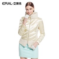艾莱依冬装修身拼接立领羽绒服女白鸭绒潮2022D
