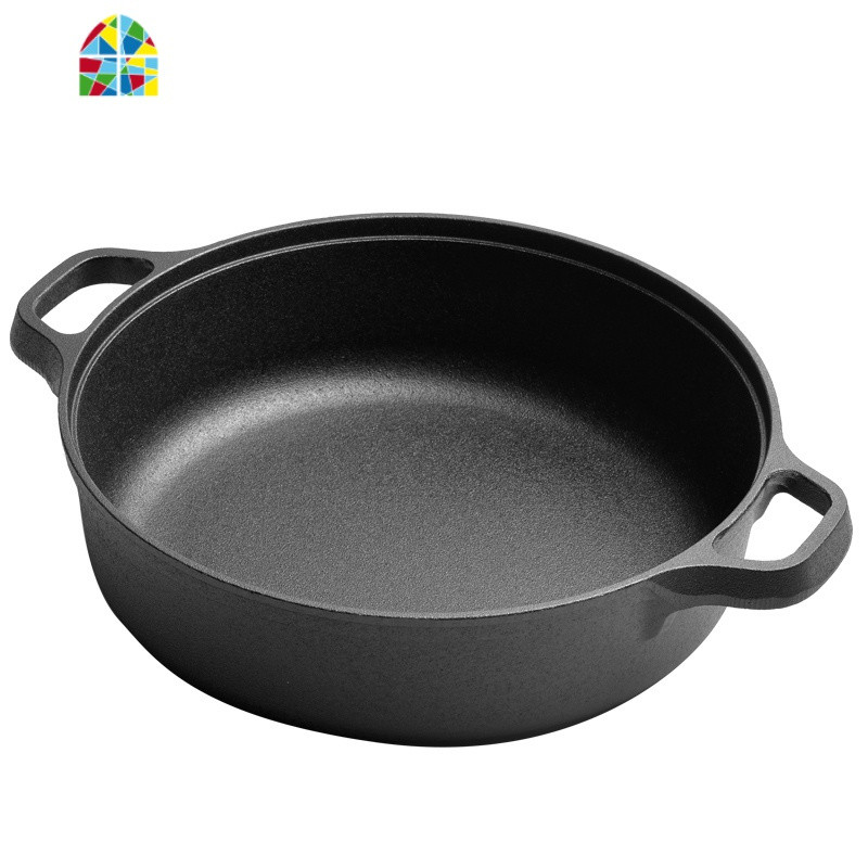 铸铁平底锅煎锅加厚双耳水煎包锅家用生铁烙饼锅无煎锅