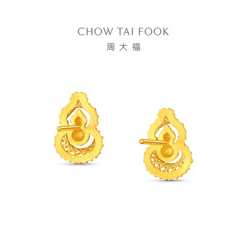周大福爆闪福禄金丝葫芦足金黄金耳饰耳钉计价(工费360)EOF1633高清大图
